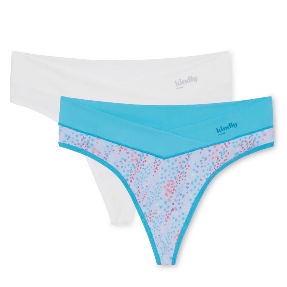 Kindly Yours Womens 2PK Sustainable So Comfy Thong XXL 20 Blue Spots White NWT